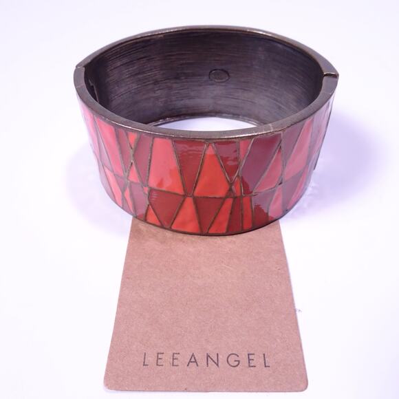 Neiman Marcus Lee Angel Enamel Zig Zag Colorblock Wide Cuff Bracelet NWT 310 - Picture 8 of 9